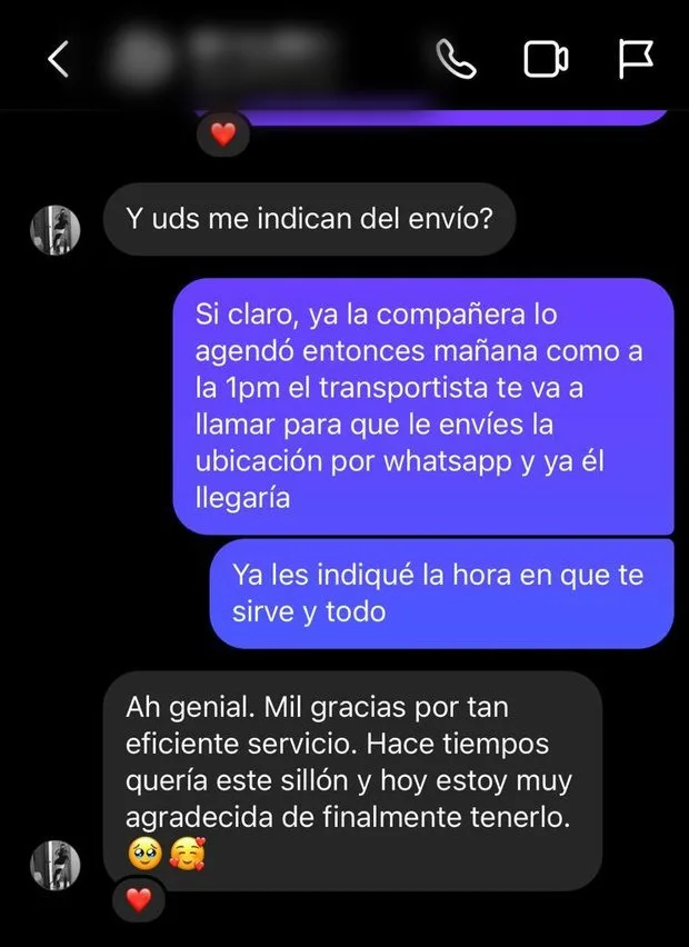 Mensaje de un cliente de Distrito Design: sobre el servicio y la coordinación del envío