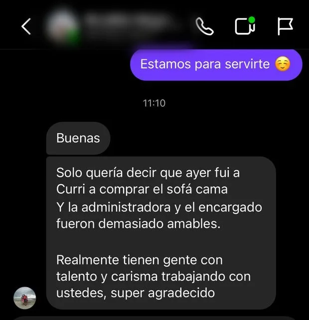 Mensaje de un cliente de Distrito Design: un sofá cama comprado en la tienda de curridabat