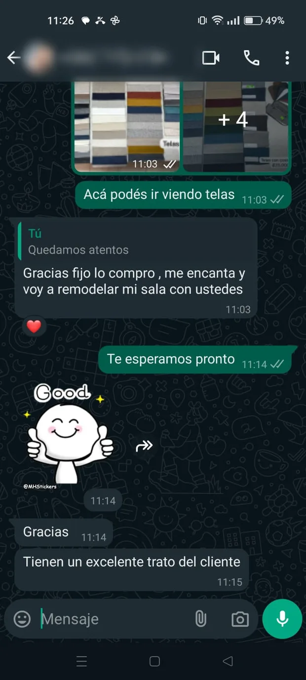 Mensaje de un cliente de Distrito Design: eligiendo telas para remodelar la sala